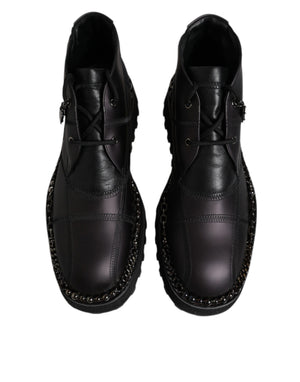 Schwarze Leder Schnürstiefeletten Schuhe