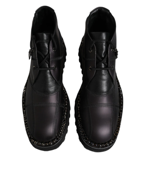 Schwarze Leder Schnürstiefeletten Schuhe