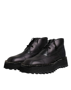 Schwarze Leder Schnürstiefeletten Schuhe