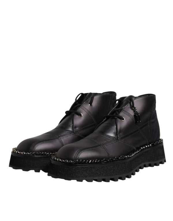Schwarze Leder Schnürstiefeletten Schuhe