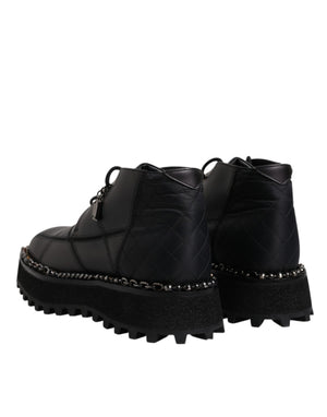 Schwarze Leder Schnürstiefeletten Schuhe