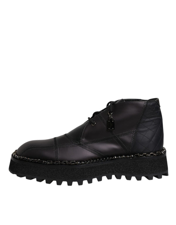 Schwarze Leder Schnürstiefeletten Schuhe
