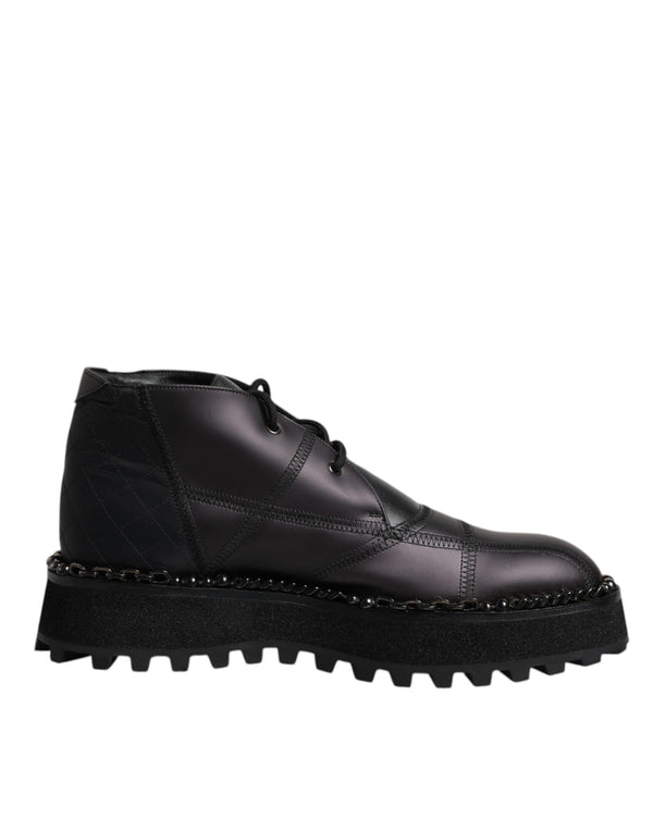 Schwarze Leder Schnürstiefeletten Schuhe