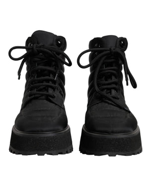 Schwarze gepolsterte Mid Calf Lace Up Stiefel Schuhe