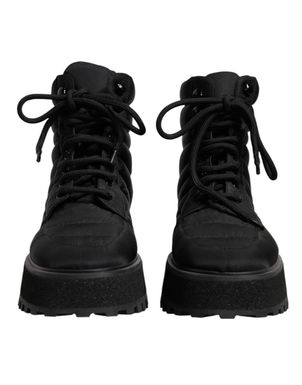 Schwarze gepolsterte Mid Calf Lace Up Stiefel Schuhe