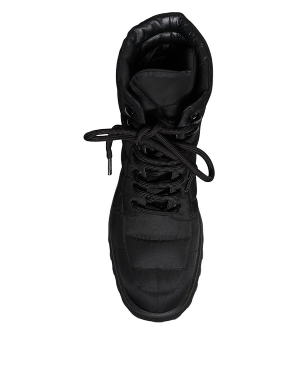 Schwarze gepolsterte Mid Calf Lace Up Stiefel Schuhe