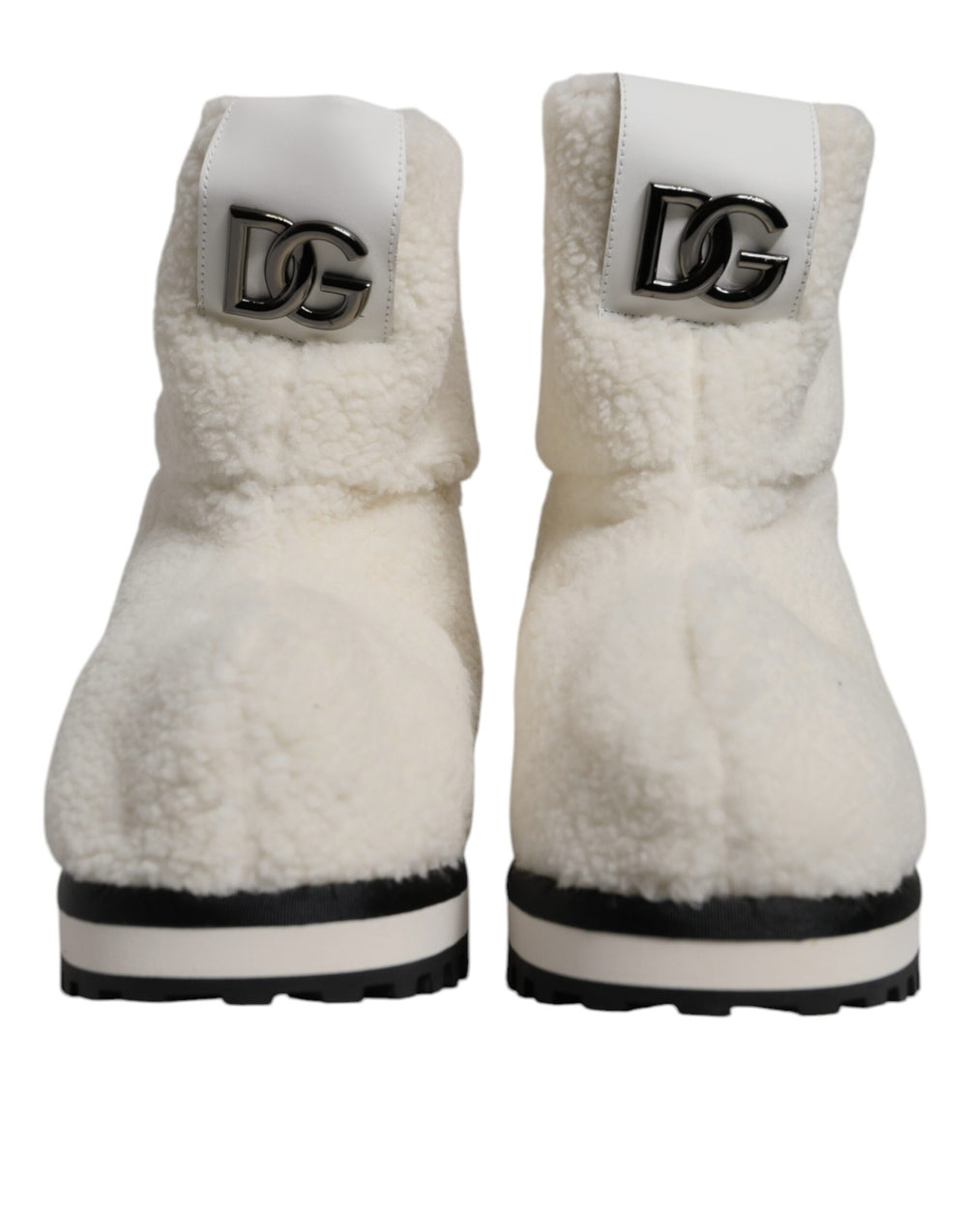Weiße Plüsch Logo Gepolsterte Mittlere Wadenstiefel Schuhe
