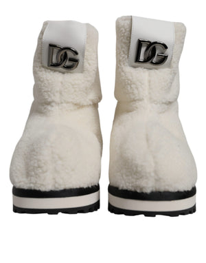 Weiße Plüsch Logo Gepolsterte Mittlere Wadenstiefel Schuhe