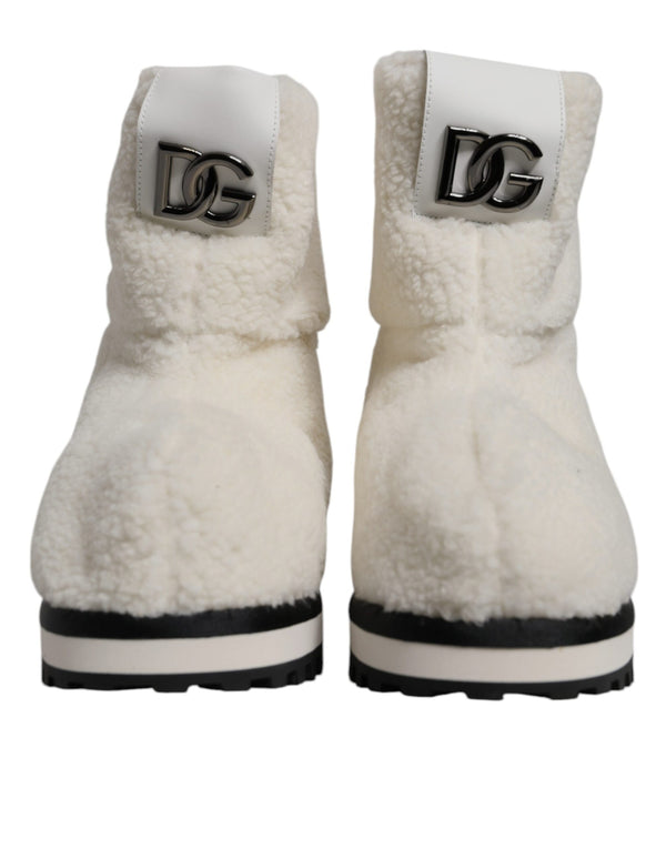 Weiße Plüsch Logo Gepolsterte Mittlere Wadenstiefel Schuhe