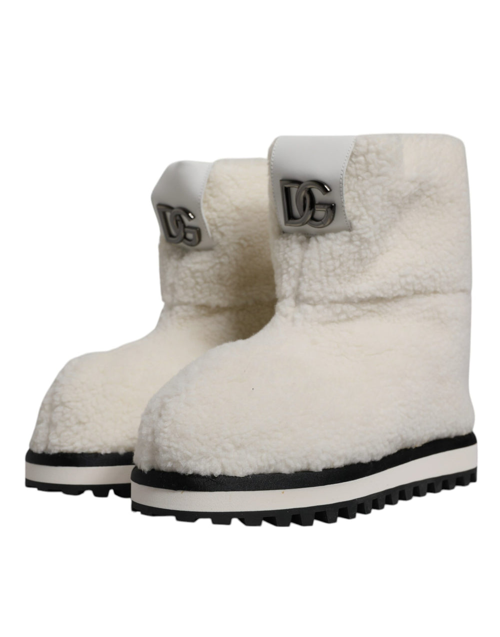 Weiße Plüsch Logo Gepolsterte Mittlere Wadenstiefel Schuhe