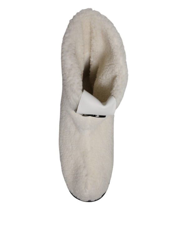 Weiße Plüsch Logo Gepolsterte Mittlere Wadenstiefel Schuhe