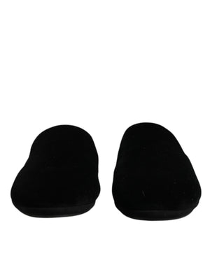 Schwarze Viskose Samt Pantoffeln Flache Slipper Schuhe