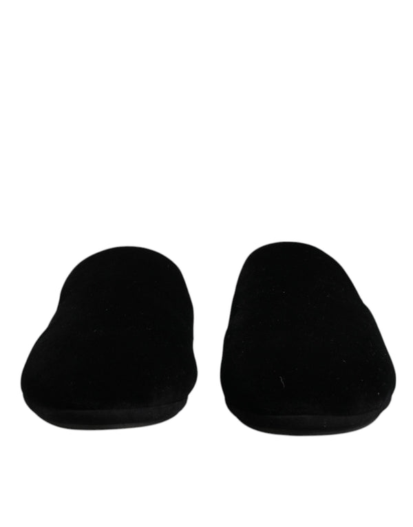 Schwarze Viskose Samt Pantoffeln Flache Slipper Schuhe