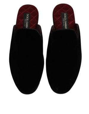 Schwarze Viskose Samt Pantoffeln Flache Slipper Schuhe