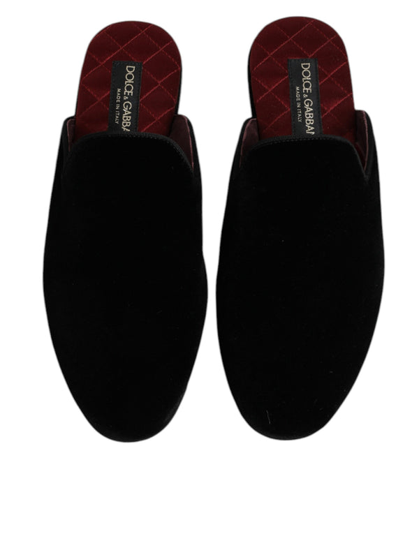 Schwarze Viskose Samt Pantoffeln Flache Slipper Schuhe