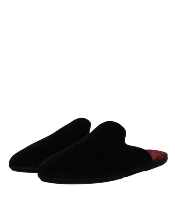 Schwarze Viskose Samt Pantoffeln Flache Slipper Schuhe