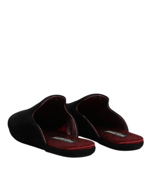 Schwarze Viskose Samt Pantoffeln Flache Slipper Schuhe