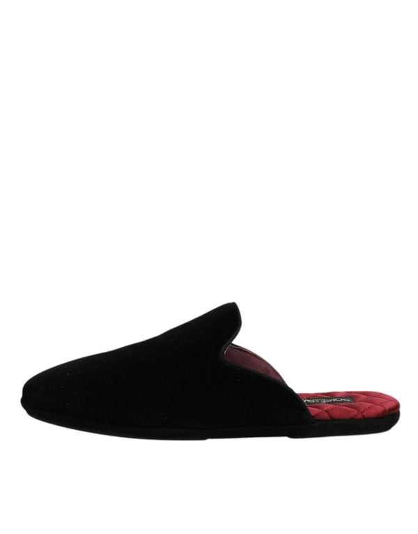Schwarze Viskose Samt Pantoffeln Flache Slipper Schuhe
