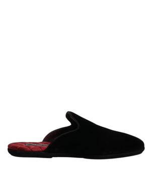 Schwarze Viskose Samt Pantoffeln Flache Slipper Schuhe