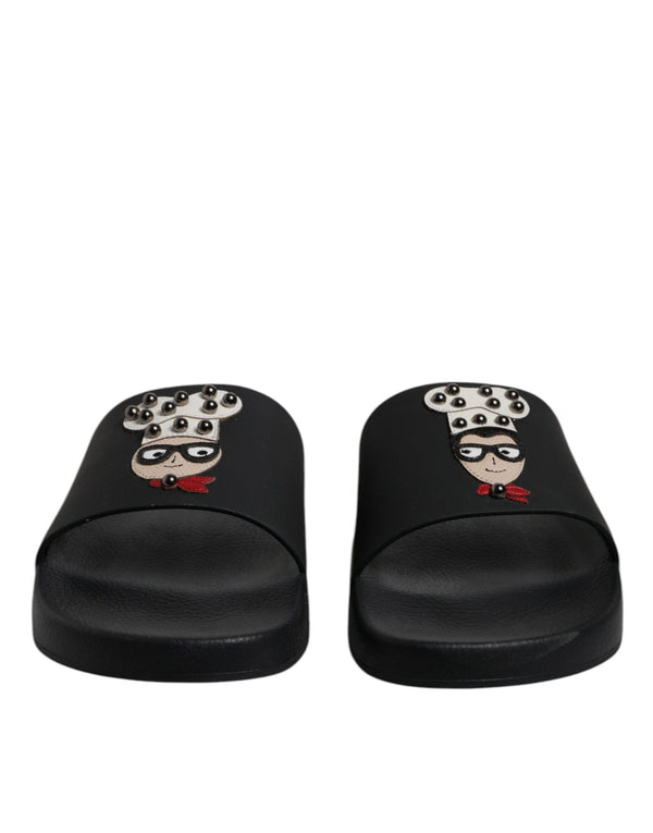 Schwarze Leder Pantoletten Sandalen Beachwear Schuhe