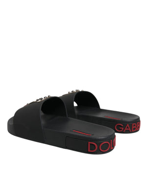 Schwarze Leder Pantoletten Sandalen Beachwear Schuhe