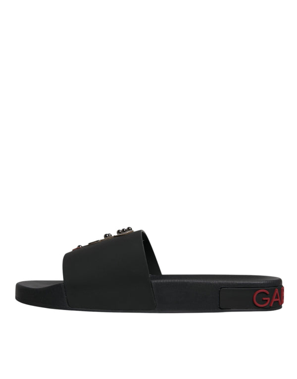Schwarze Leder Pantoletten Sandalen Beachwear Schuhe
