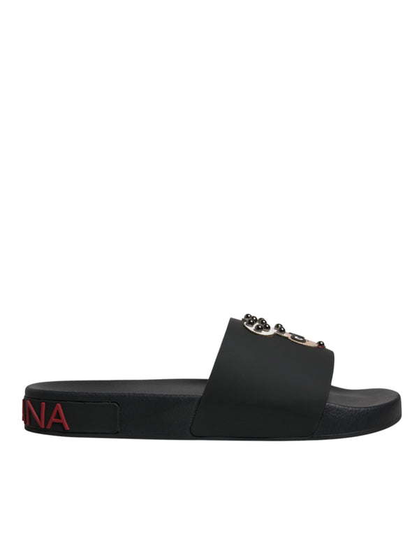 Schwarze Leder Pantoletten Sandalen Beachwear Schuhe