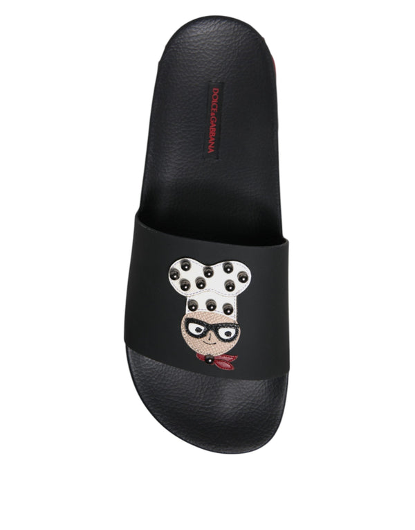 Schwarze Leder Pantoletten Sandalen Beachwear Schuhe