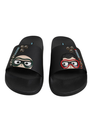 Schwarz Divers Leder Flats Slides Sandalen Beachwear Schuhe