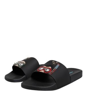 Schwarz Divers Leder Flats Slides Sandalen Beachwear Schuhe