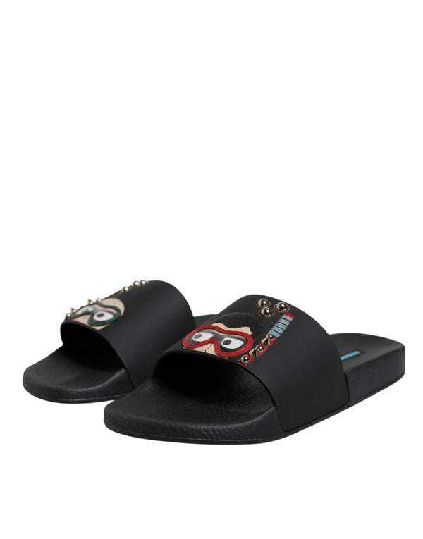Schwarz Divers Leder Flats Slides Sandalen Beachwear Schuhe