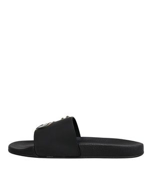 Schwarz Divers Leder Flats Slides Sandalen Beachwear Schuhe