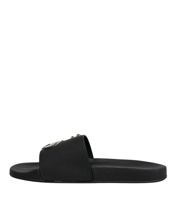 Schwarz Divers Leder Flats Slides Sandalen Beachwear Schuhe