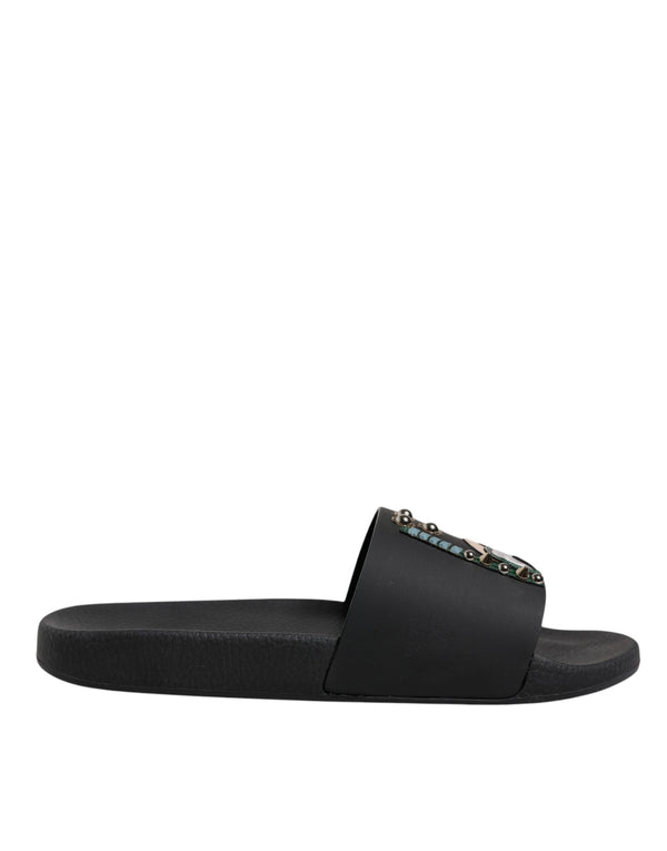 Schwarz Divers Leder Flats Slides Sandalen Beachwear Schuhe