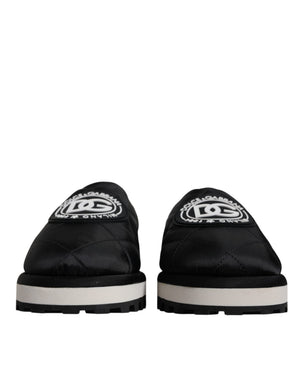 Schwarz Nylon gesteppt Logo Patch Sandalen Rutschen Schuhe