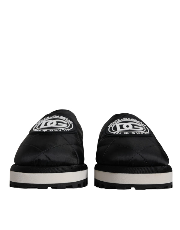 Schwarz Nylon gesteppt Logo Patch Sandalen Rutschen Schuhe