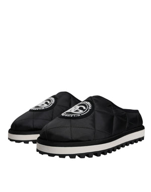 Schwarz Nylon gesteppt Logo Patch Sandalen Rutschen Schuhe