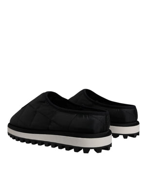 Schwarz Nylon gesteppt Logo Patch Sandalen Rutschen Schuhe