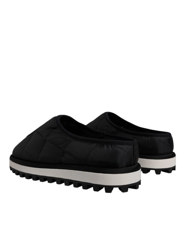 Schwarz Nylon gesteppt Logo Patch Sandalen Rutschen Schuhe