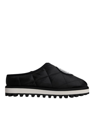 Schwarz Nylon gesteppt Logo Patch Sandalen Rutschen Schuhe