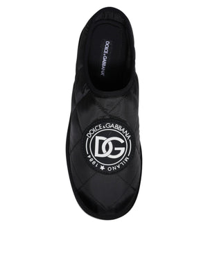 Schwarz Nylon gesteppt Logo Patch Sandalen Rutschen Schuhe