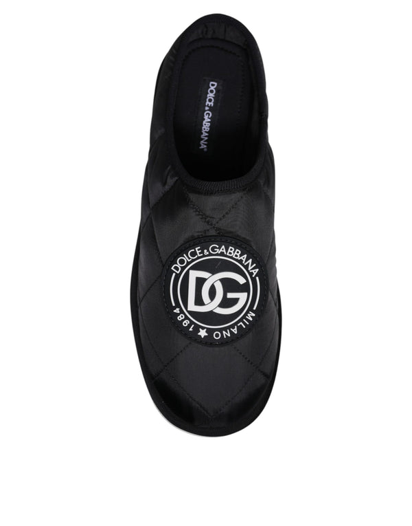 Schwarz Nylon gesteppt Logo Patch Sandalen Rutschen Schuhe