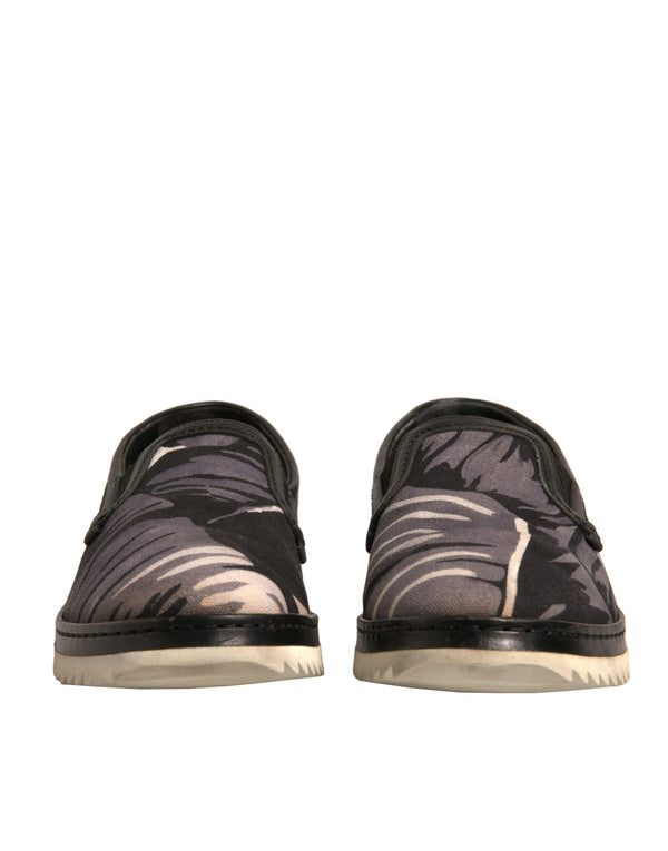 Schwarzer Canvas Tropical Print Slip On Schuhe