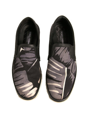 Schwarzer Canvas Tropical Print Slip On Schuhe