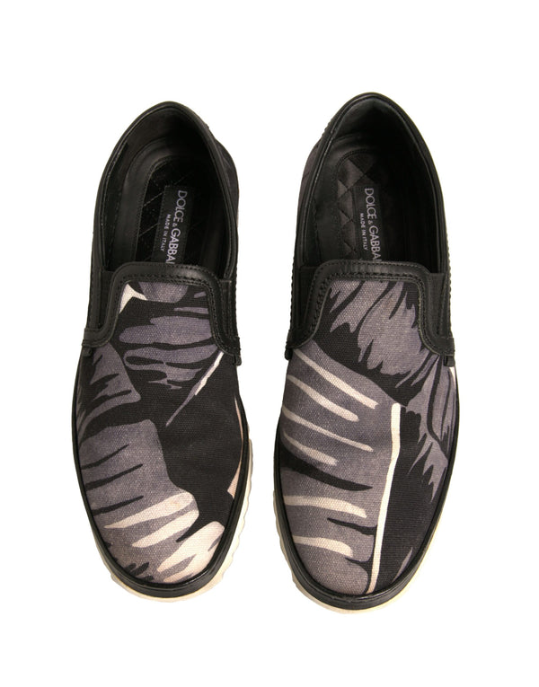 Schwarzer Canvas Tropical Print Slip On Schuhe