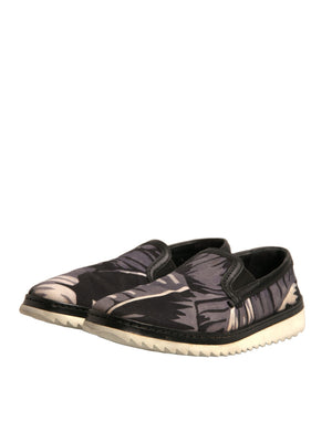 Schwarzer Canvas Tropical Print Slip On Schuhe