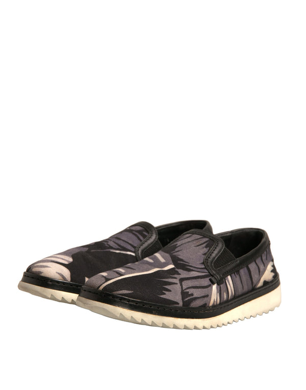 Schwarzer Canvas Tropical Print Slip On Schuhe
