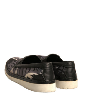 Schwarzer Canvas Tropical Print Slip On Schuhe