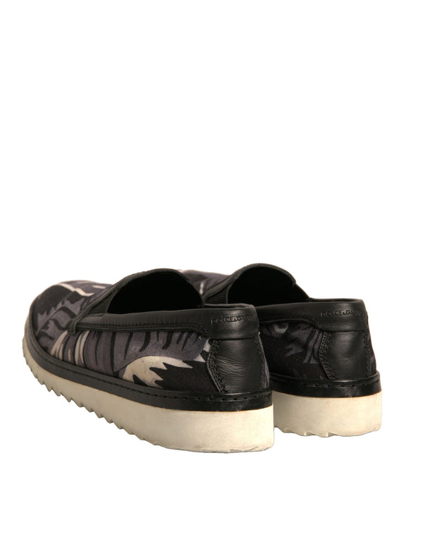 Schwarzer Canvas Tropical Print Slip On Schuhe