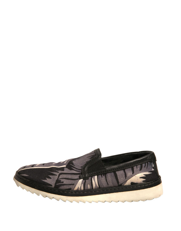 Schwarzer Canvas Tropical Print Slip On Schuhe